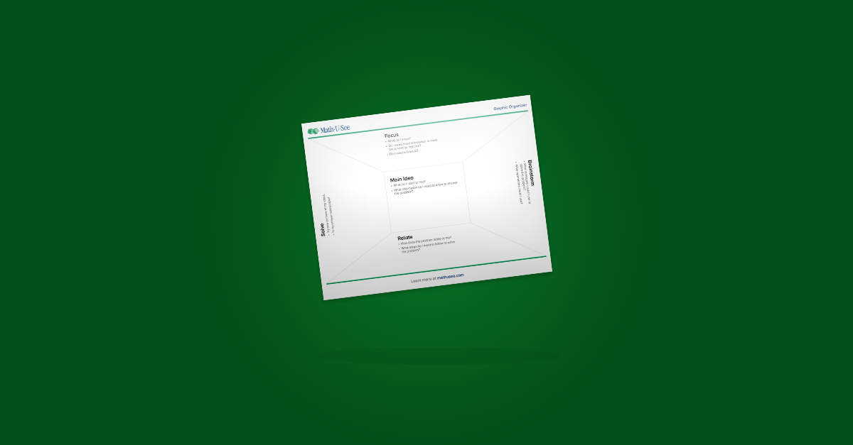 A graphic organizer can help develop the habit of visualizing a word problem in smaller chunks. Download yours and learn more about it in the blog post.