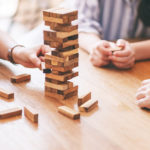 A family playing a board game together.