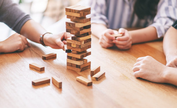 A family playing a board game together.