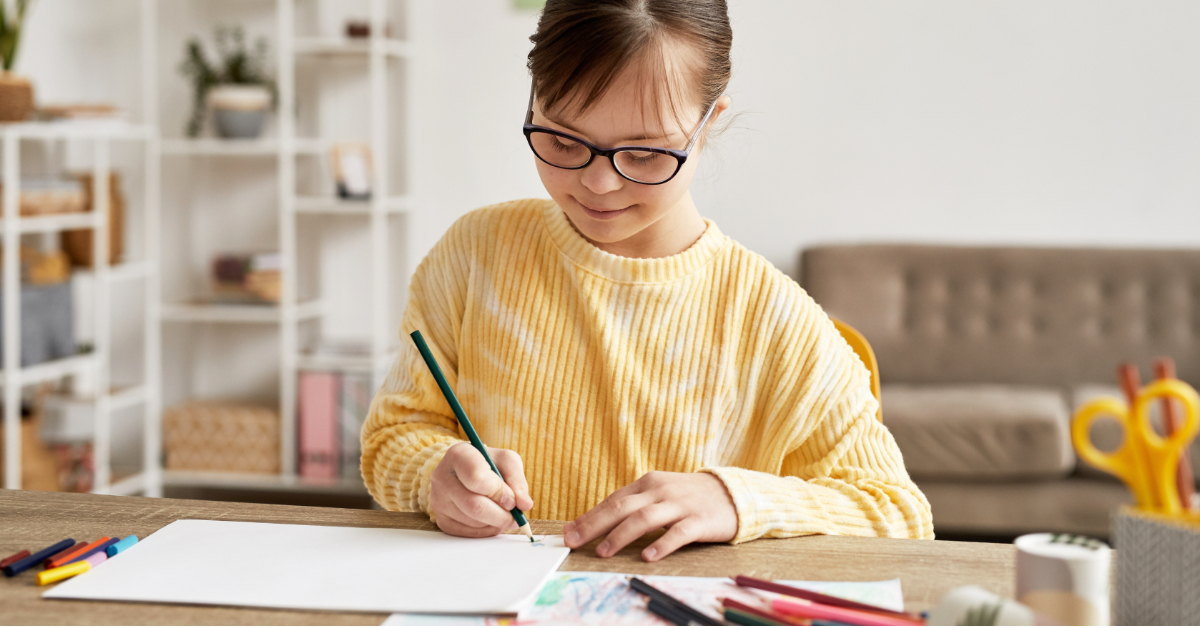 A young student does homework.