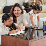 A family homeschooling together