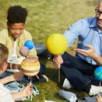 A homeschool group learning outside