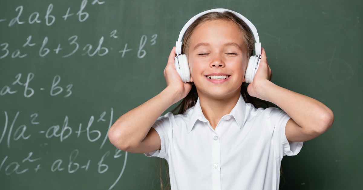 A student wearing headphones