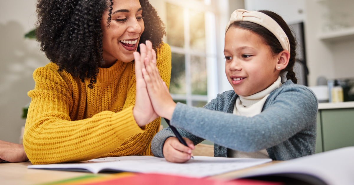 A mother and daughter homeschooling together.