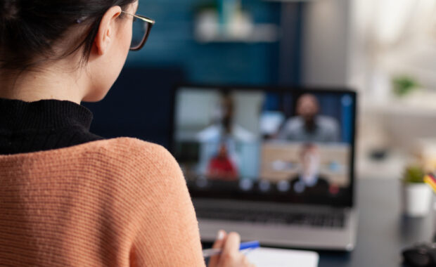 A student watching an educational video