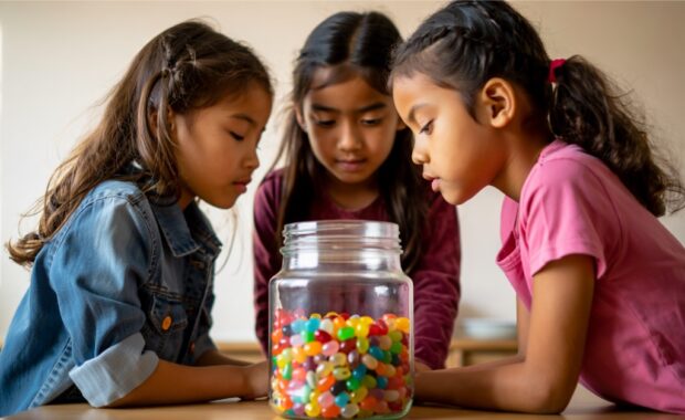 Kids counting beats in a jar
