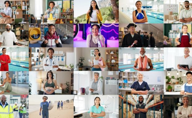 A montage of people in different careers