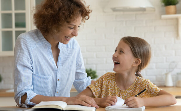 A mother teaching her daughter