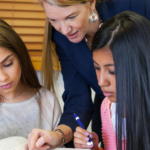 A teacher wit her students