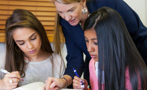 A teacher wit her students