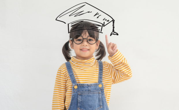 A student wearing a graduation cap