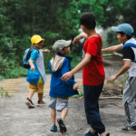 A family walking on a nature path