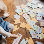 A young student playing a memory game