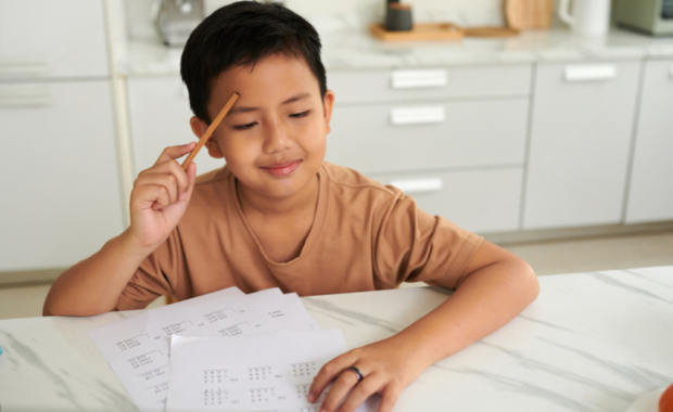 A student working on a math assignment