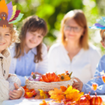 A family doing Thanksgiving activities together