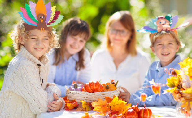 A family doing Thanksgiving activities together