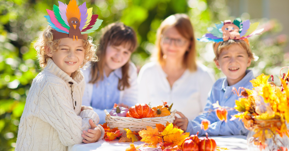A family doing Thanksgiving activities together
